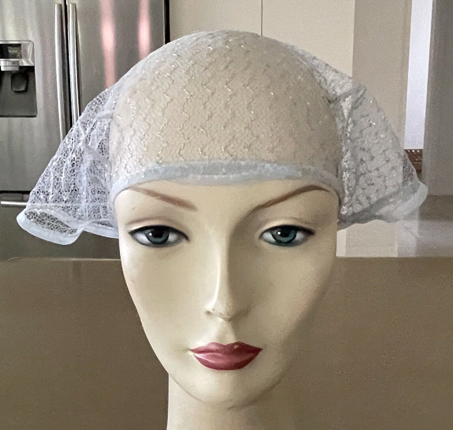 HAIR NET Vintage 1950’s Kleinerts GLITTER GLAMOUR Blue Silver Nylon  Mylar w Tie