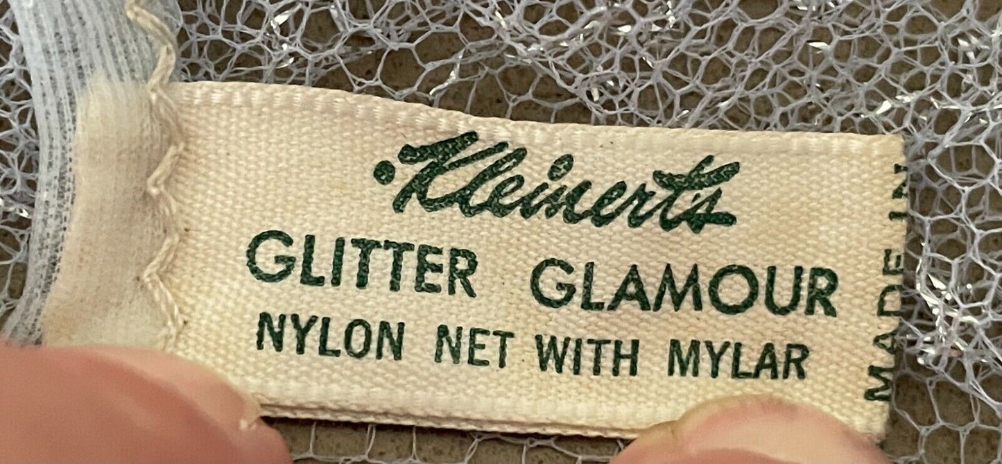 HAIR NET Vintage 1950’s Kleinerts GLITTER GLAMOUR Blue Silver Nylon  Mylar w Tie