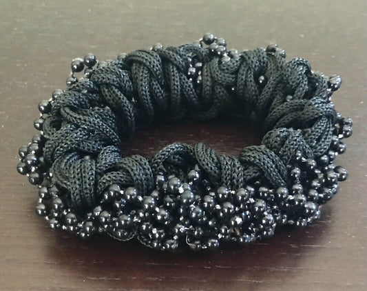HAIR SCRUNCHIE Black Bead & Stretch Elastic Decorated Ladies  1990'S NEW