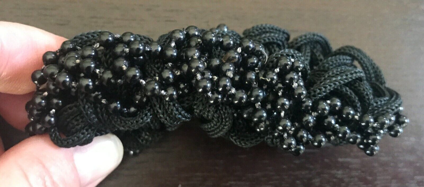 HAIR SCRUNCHIE Black Bead & Stretch Elastic Decorated Ladies  1990'S NEW