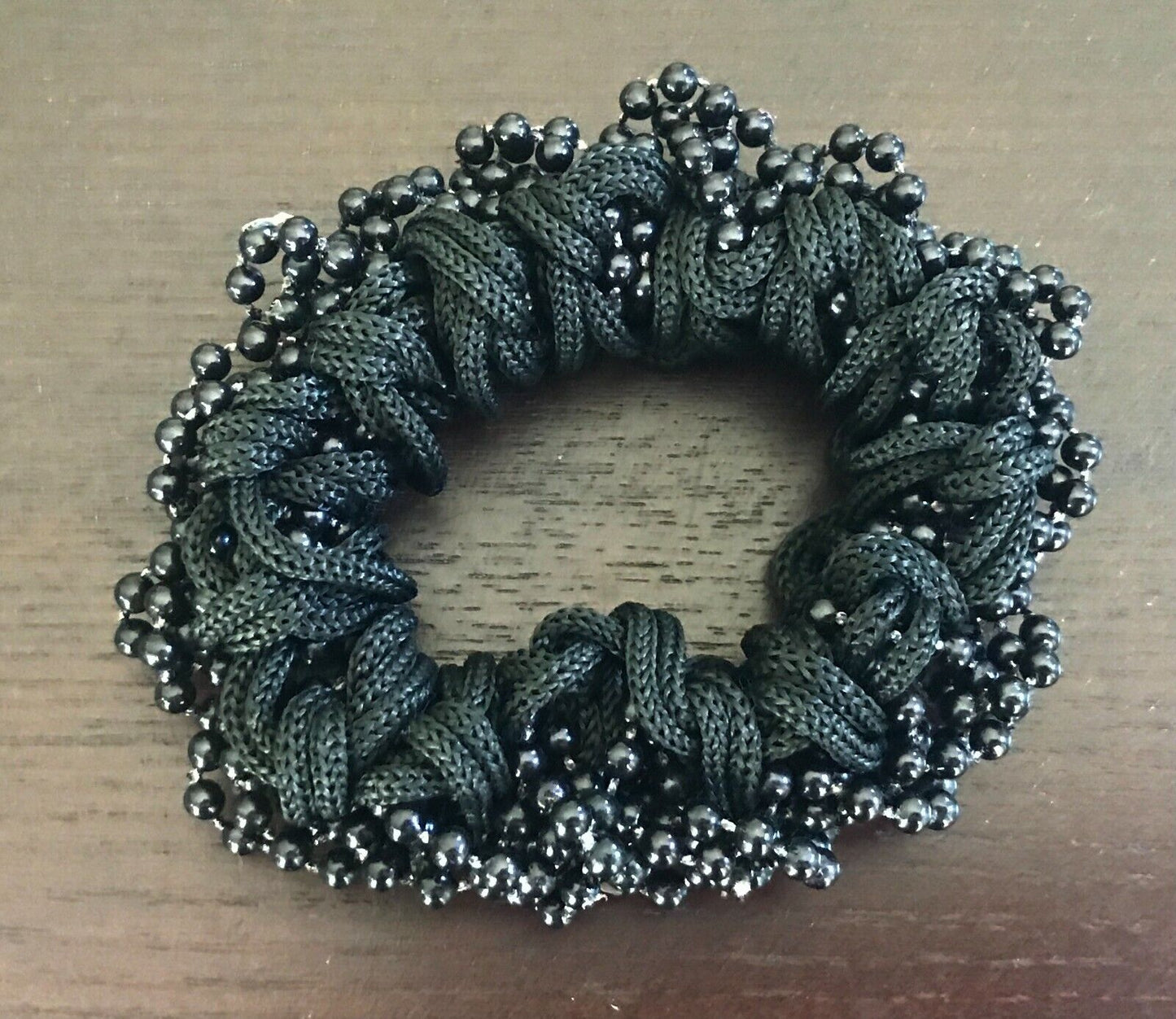 HAIR SCRUNCHIE Black Bead & Stretch Elastic Decorated Ladies  1990'S NEW
