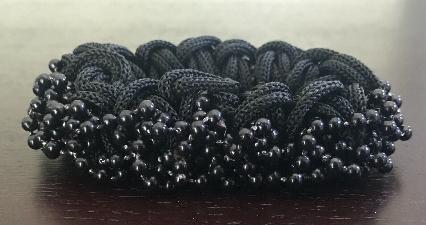 HAIR SCRUNCHIE Black Bead & Stretch Elastic Decorated Ladies  1990'S NEW