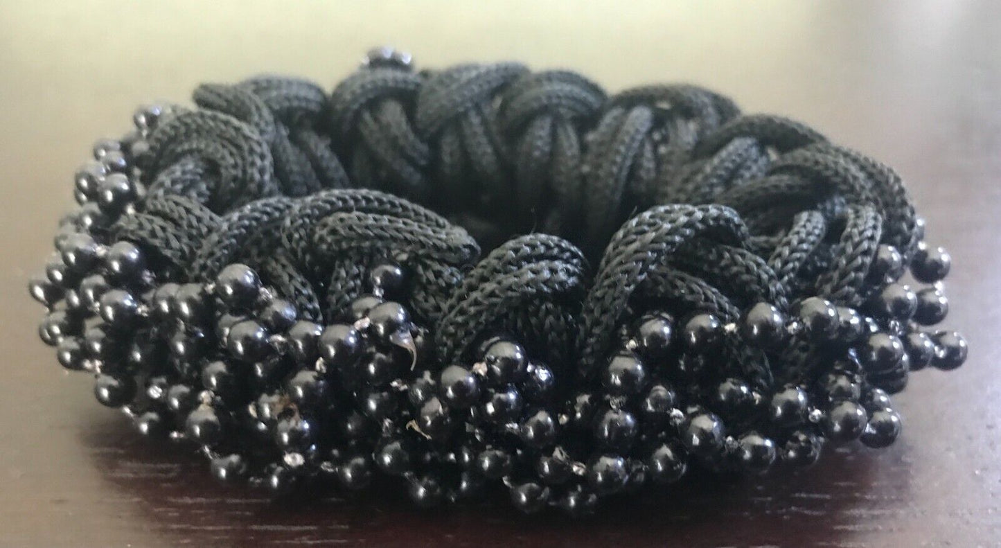 HAIR SCRUNCHIE Black Bead & Stretch Elastic Decorated Ladies  1990'S NEW