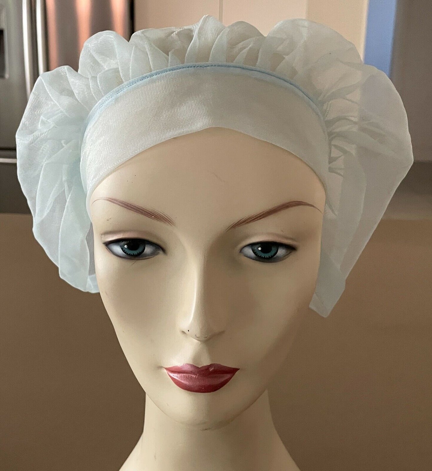 HAIR NET Vintage 1950’s Housewife Light Blue Bri Nylon Hair Cover Tie No #1
