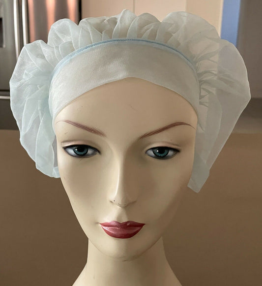 HAIR NET Vintage 1950’s Housewife Light Blue Bri Nylon Hair Cover Tie No #1