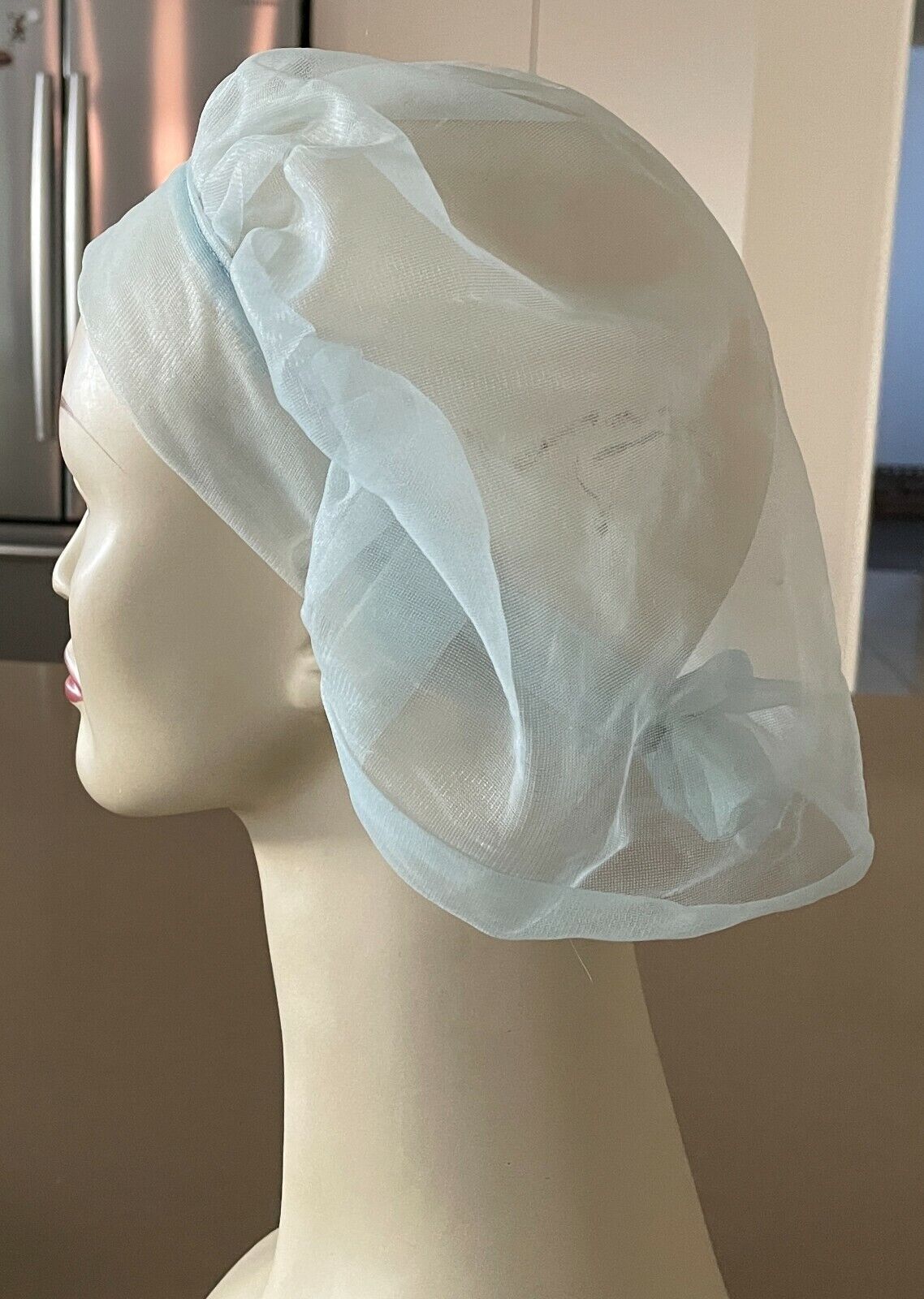 HAIR NET Vintage 1950’s Housewife Light Blue Bri Nylon Hair Cover Tie No #1