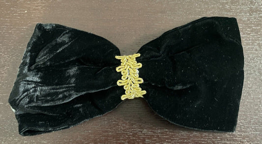 HAIR CLIP Black Velvet Bow with Decorative Gold Trim Clip - Large Size NEW