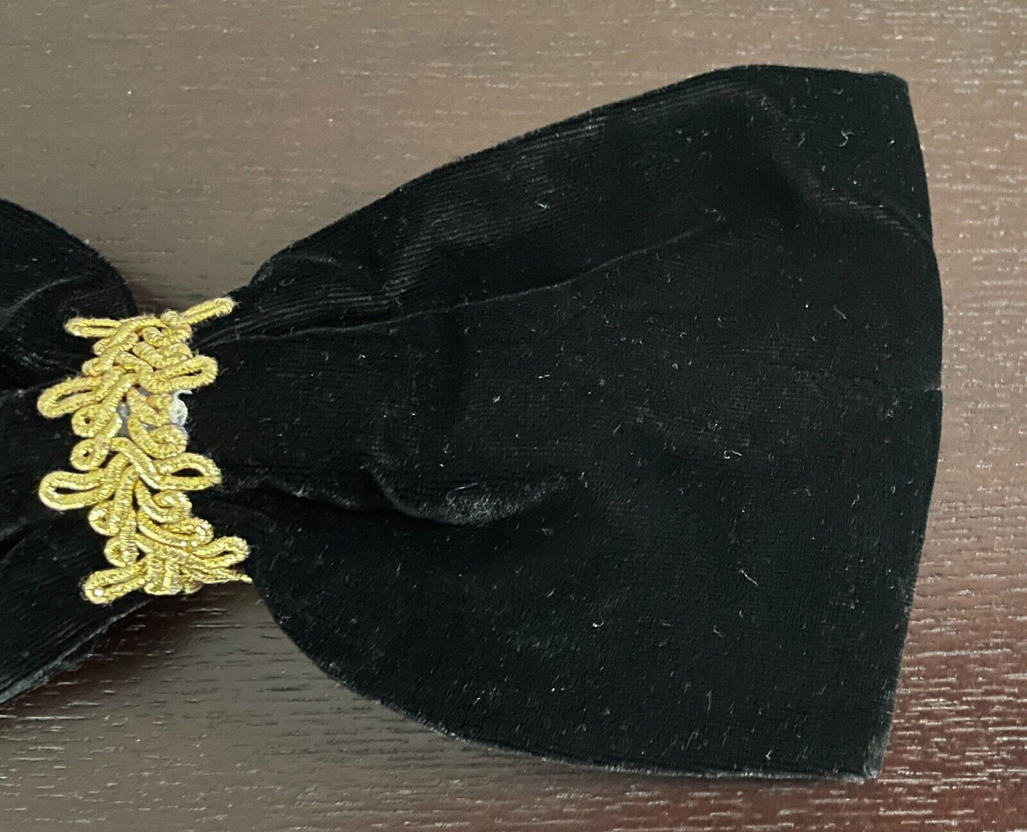 HAIR CLIP Black Velvet Bow with Decorative Gold Trim Clip - Large Size NEW