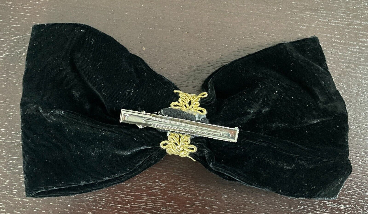 HAIR CLIP Black Velvet Bow with Decorative Gold Trim Clip - Large Size NEW