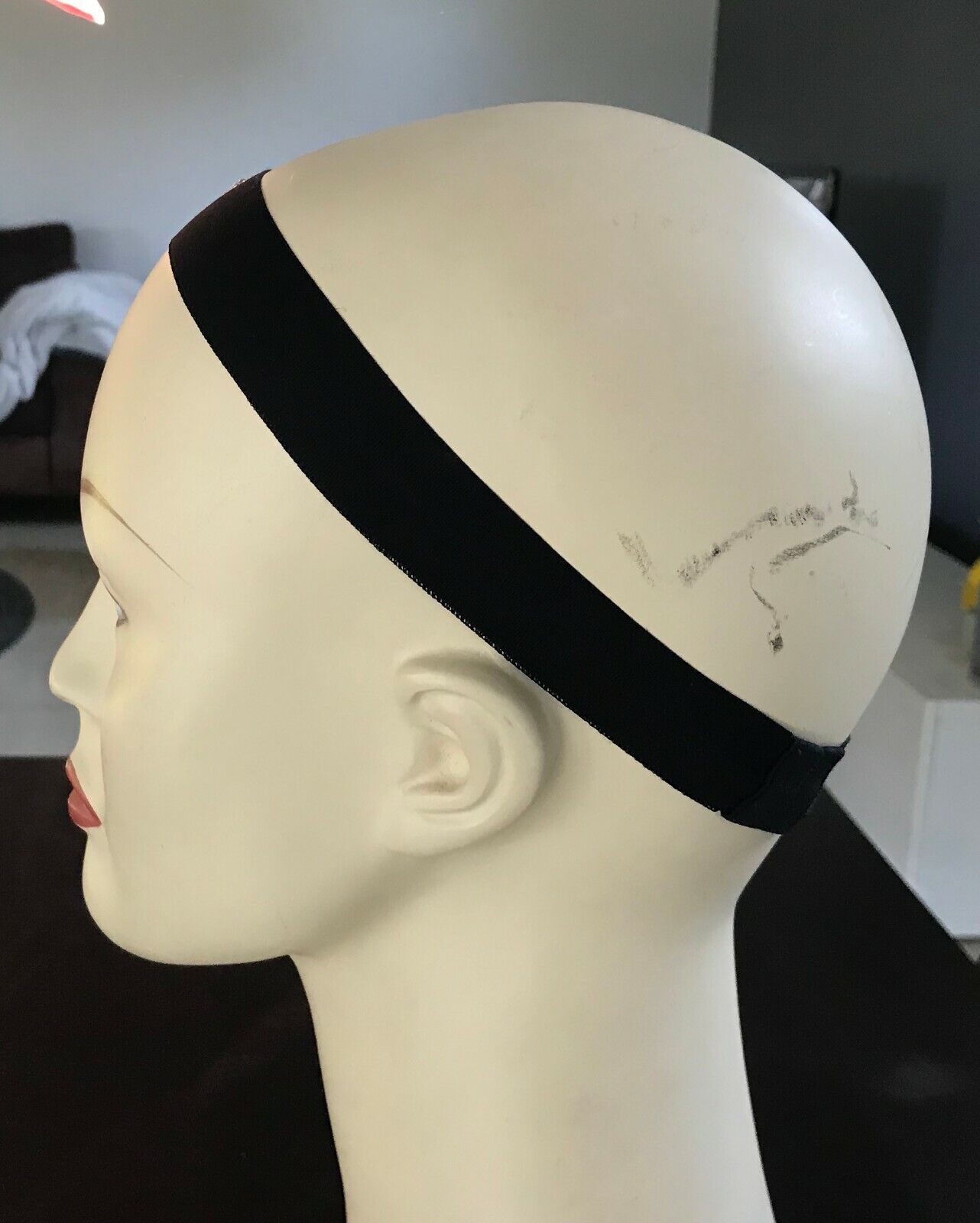 HEADBAND Black Stretch Hair Band w Bead Sequin & Crystal Trim Applique One Size