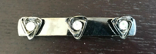 HAIR CLIP Pewter Tone Metal w Triangle and Crystal Trim Rectangle Ladies 6.5 cm