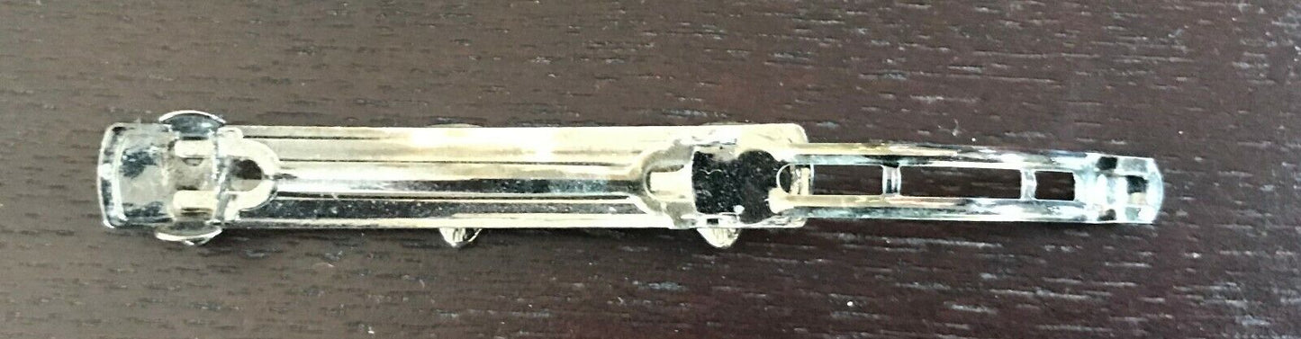 HAIR CLIP Pewter Tone Metal w Triangle and Crystal Trim Rectangle Ladies 6.5 cm
