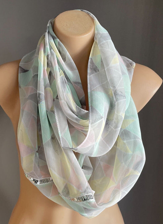 Infinity Scarf DAMART Snood Pastel Multicolour Polyester Silver Sequin Trim Neck