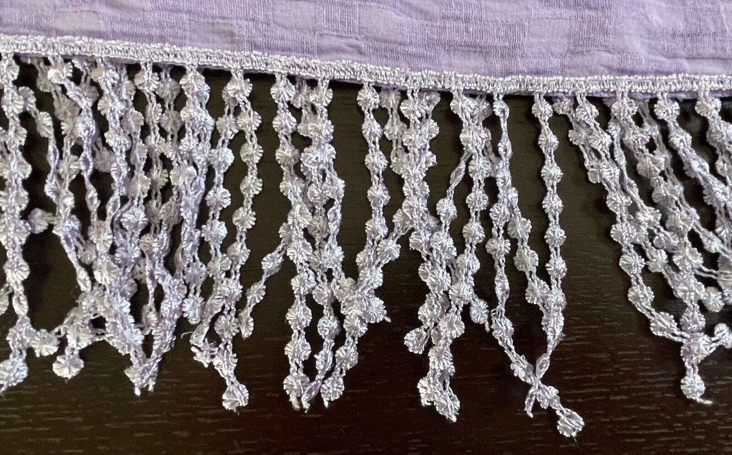 SCARF Mauve & Black Net w Pink & Grey Floral Embroidery Purple Lace w Fringe
