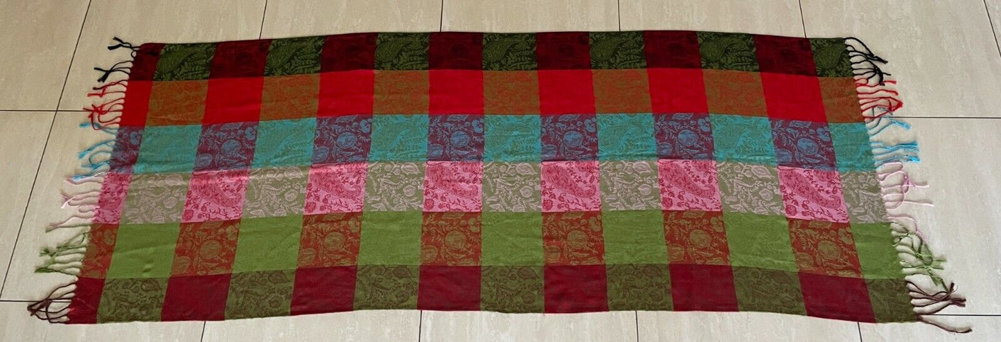 ESPRIT Scarf w Fringe Multi Colour & Print Large Check Rectangle Neck Wrap NEW