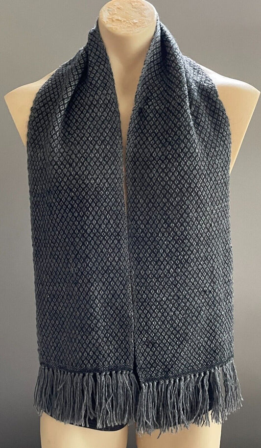 Mens Neck Scarf CHALINAS CUNO Fringed Charcoal Grey Black ALPACA WOOL Knit