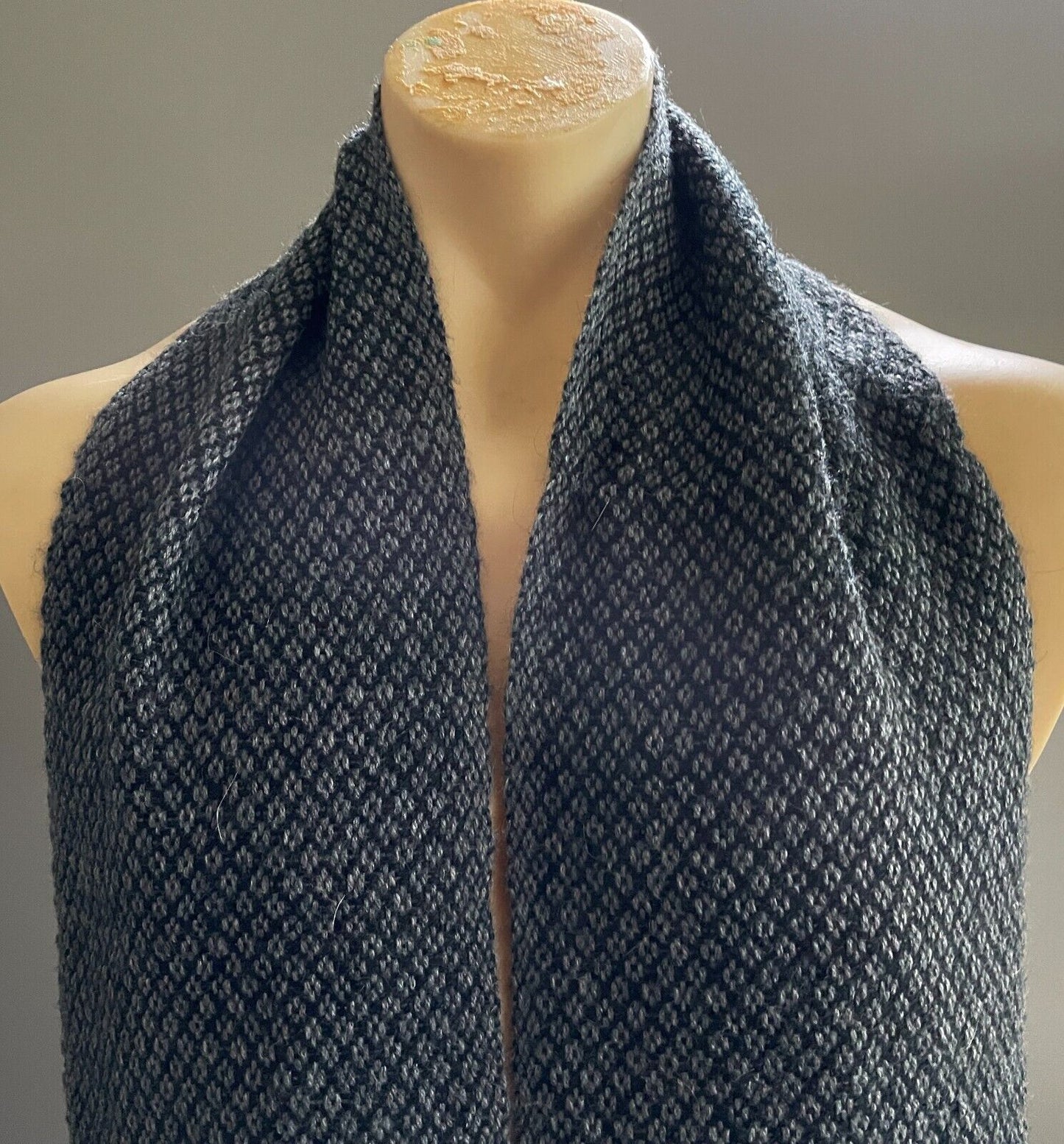 Mens Neck Scarf CHALINAS CUNO Fringed Charcoal Grey Black ALPACA WOOL Knit