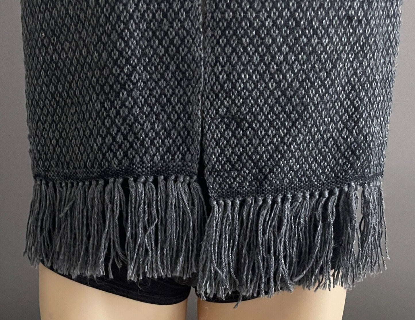 Mens Neck Scarf CHALINAS CUNO Fringed Charcoal Grey Black ALPACA WOOL Knit