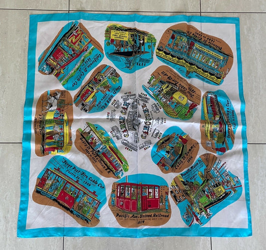 Neck SCARF SNCO SAN FRANSISCO Cable Car History Comic Souvenir MultiColoured
