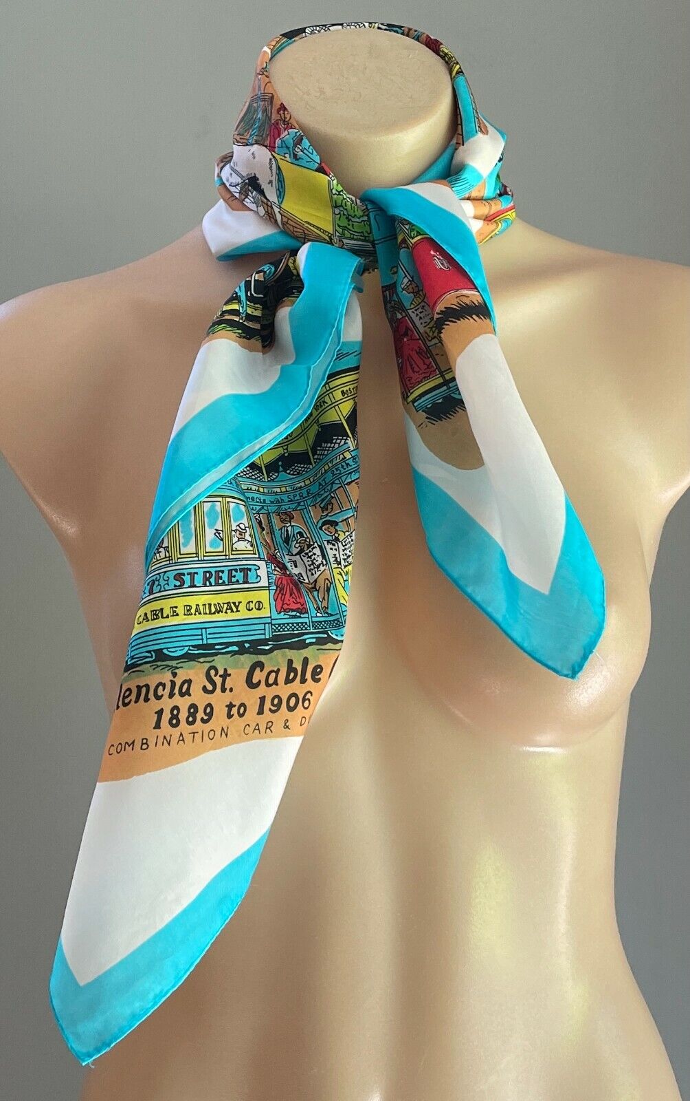 Neck SCARF SNCO SAN FRANSISCO Cable Car History Comic Souvenir MultiColoured