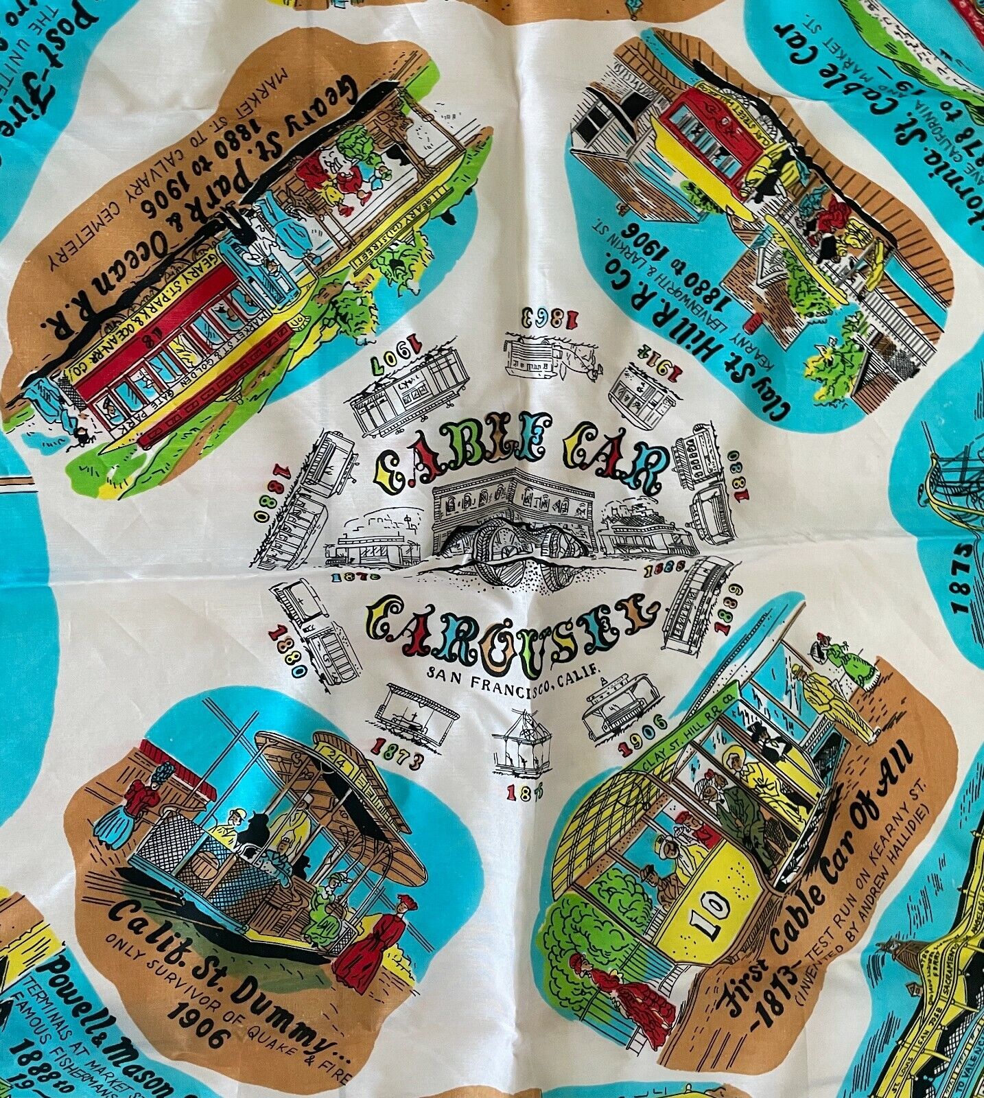 Neck SCARF SNCO SAN FRANSISCO Cable Car History Comic Souvenir MultiColoured