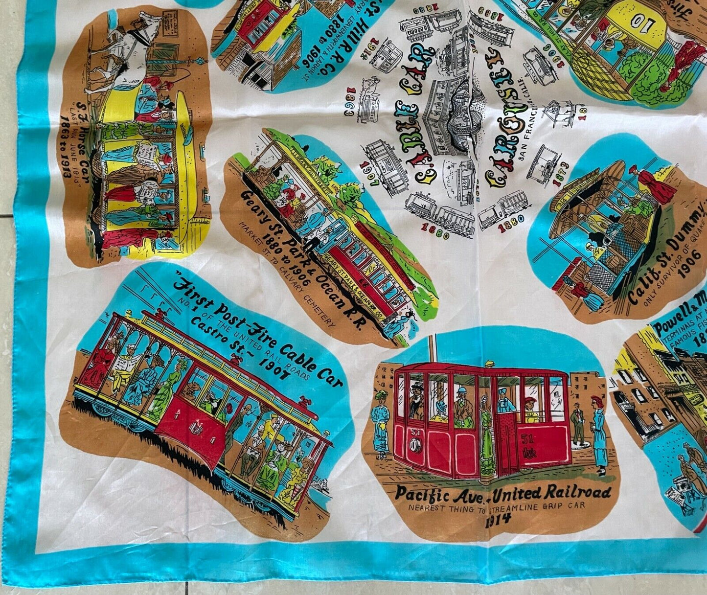 Neck SCARF SNCO SAN FRANSISCO Cable Car History Comic Souvenir MultiColoured