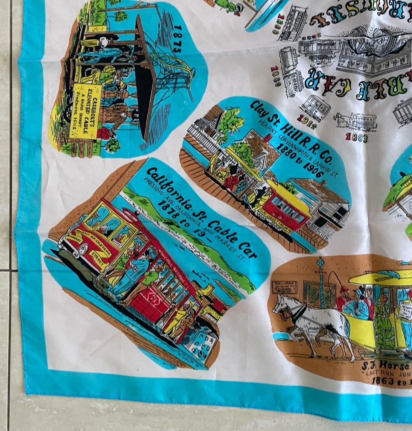 Neck SCARF SNCO SAN FRANSISCO Cable Car History Comic Souvenir MultiColoured