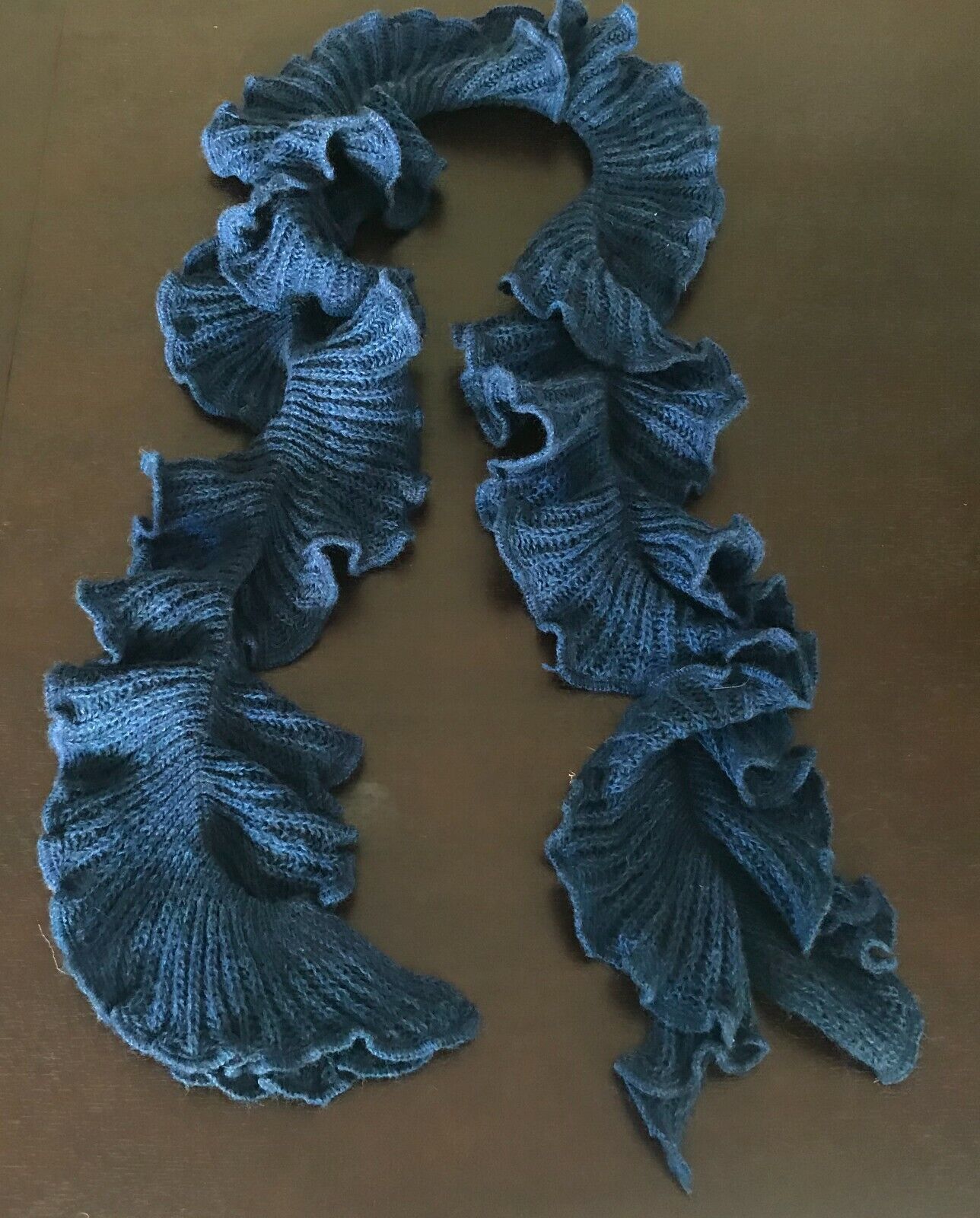 SCARF Handmade 17cm Knit Fluted Coiled Rib Mid Neck Navy Blue 150cm L