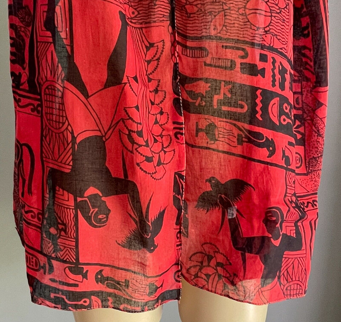 SCARF Ladies Egyptian Neck Burgundy & Black Hieroglyphics Print Cotton Rectangle