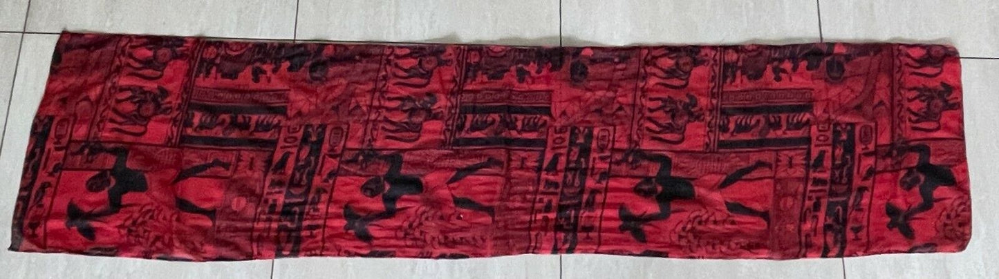 SCARF Ladies Egyptian Neck Burgundy & Black Hieroglyphics Print Cotton Rectangle