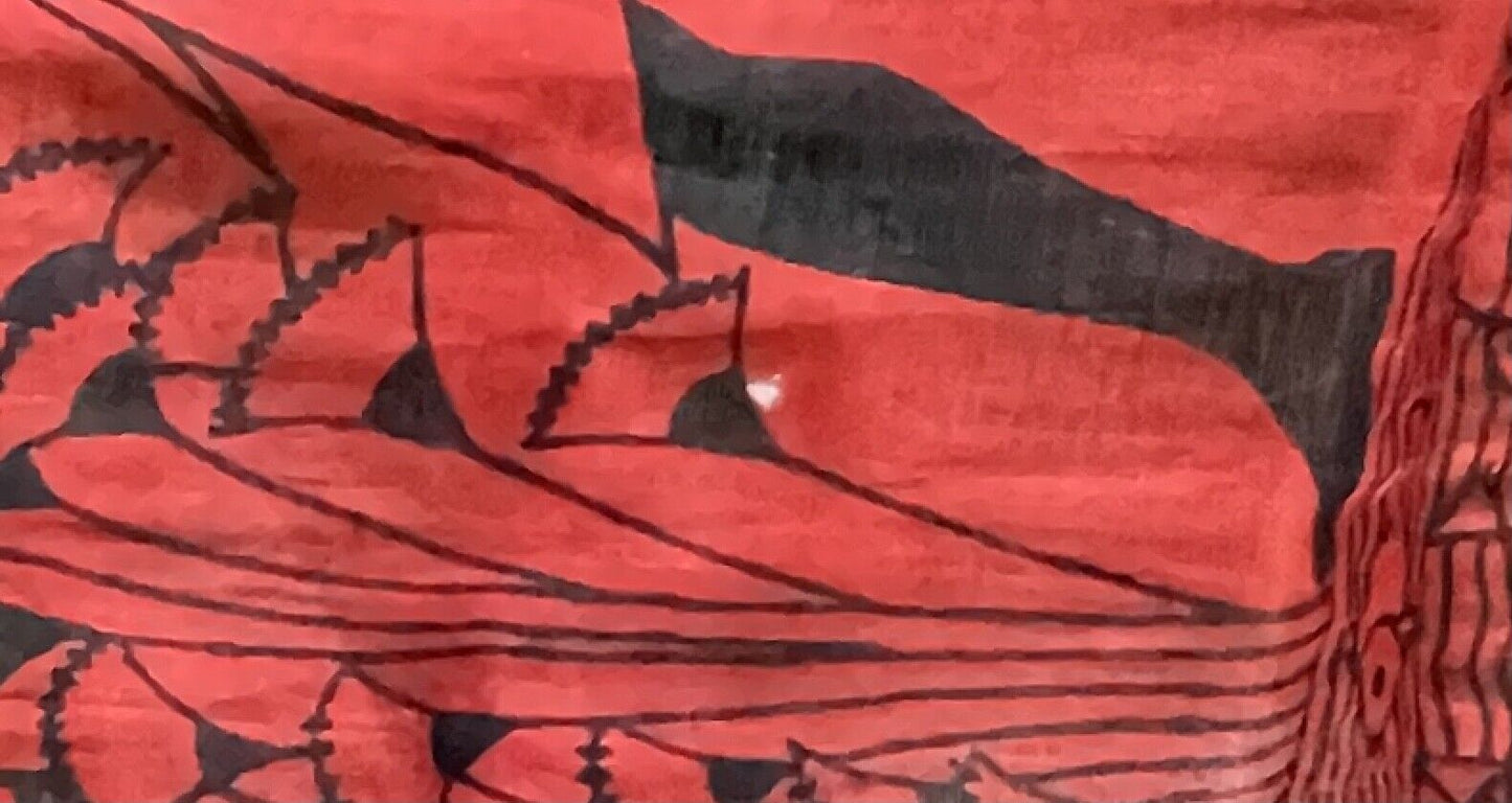 SCARF Ladies Egyptian Neck Burgundy & Black Hieroglyphics Print Cotton Rectangle
