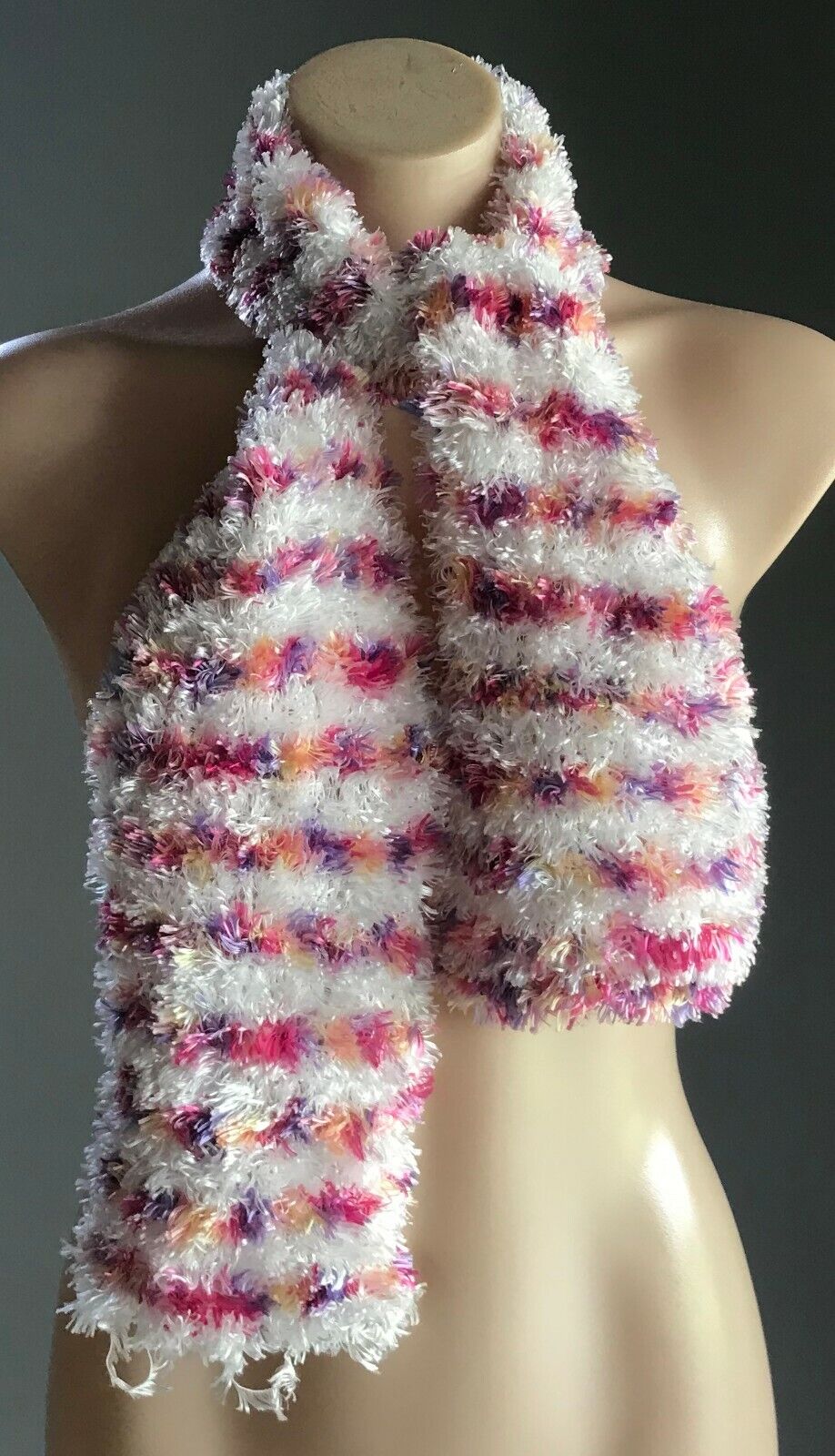 SCARF Handmade Soft "Furry" Eyelash Wool Knit White Pink Purple & Orange NEW