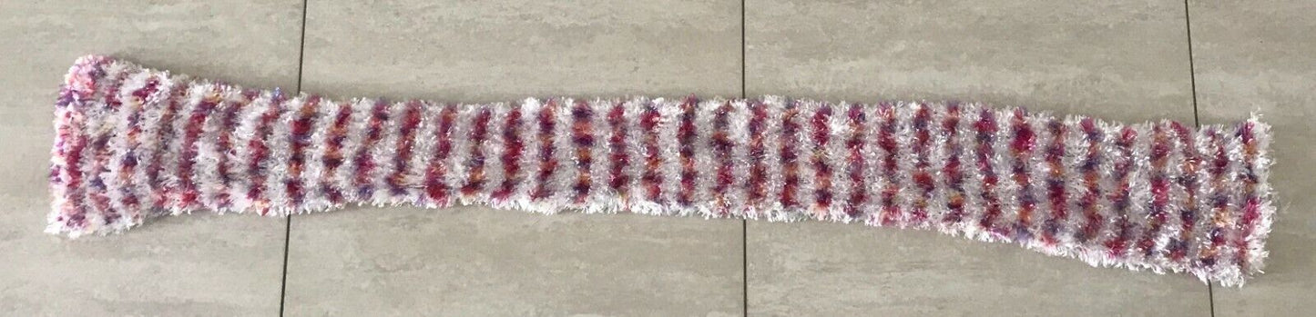 SCARF Handmade Soft "Furry" Eyelash Wool Knit White Pink Purple & Orange NEW