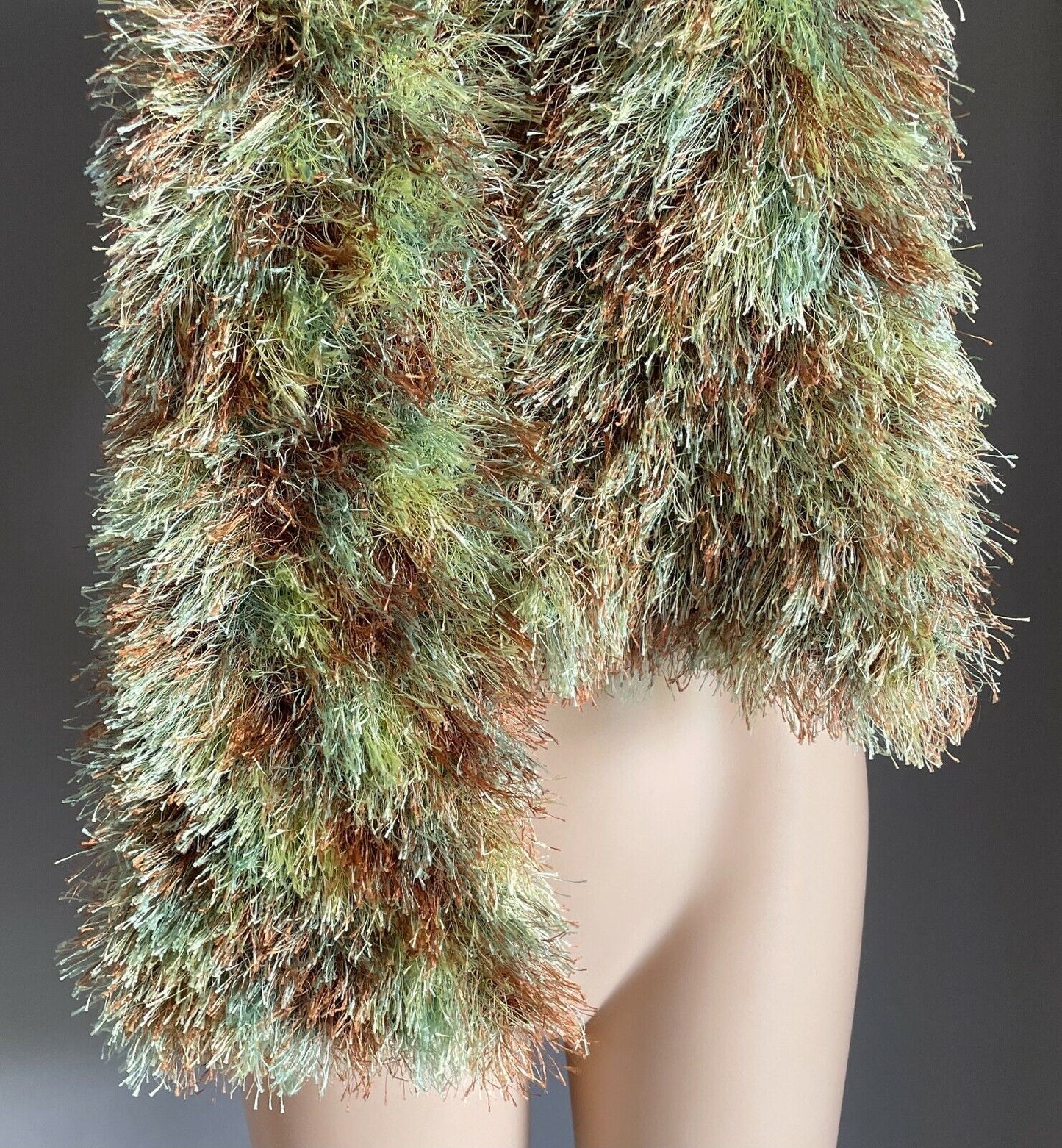 SCARF Handmade NECK Wrap Eyelash Yarn Knit Scarf Shades Green Brown Gold Fluffy