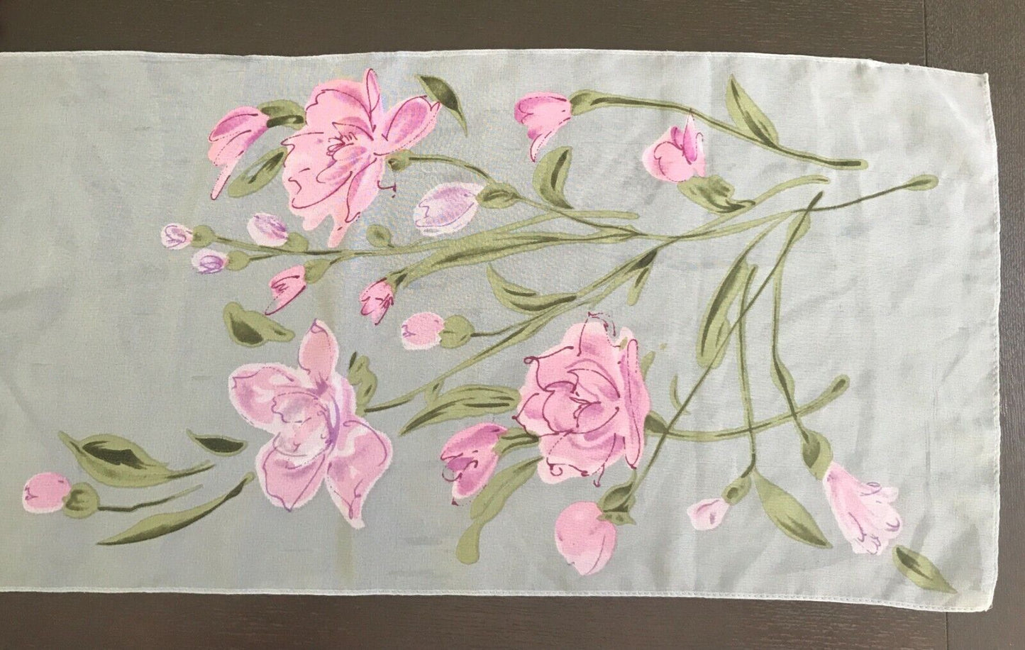 Neck SCARF Grey Pink & Green Floral Print Semi Sheer Rectangle So Pretty Ladies