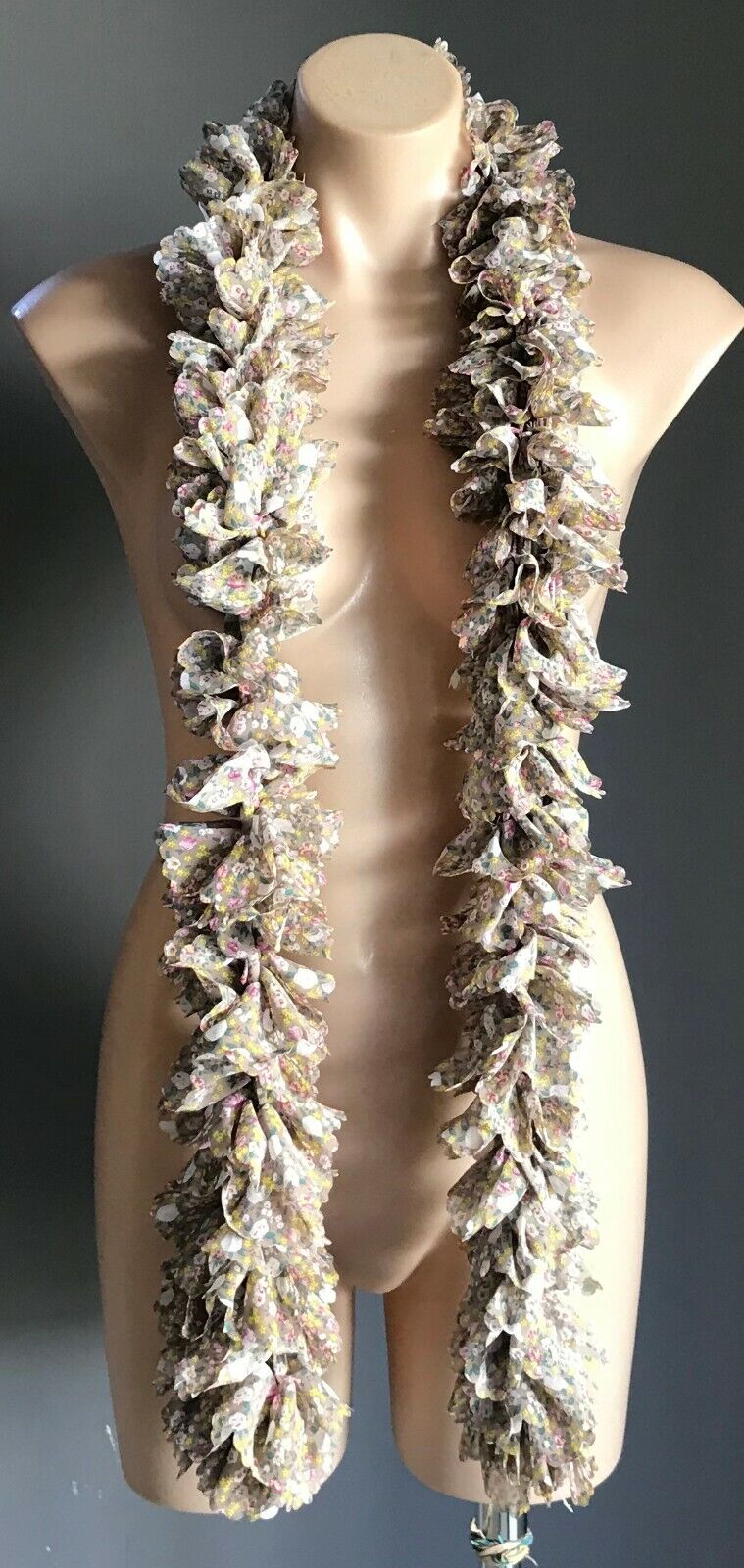 SCARF Floral Interwoven Frill Semi Sheer Fabric White Pink Green Yellow NEW