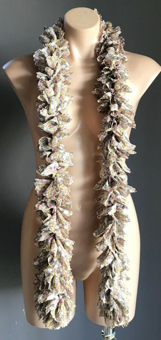 SCARF Floral Interwoven Frill Semi Sheer Fabric White Pink Green Yellow NEW