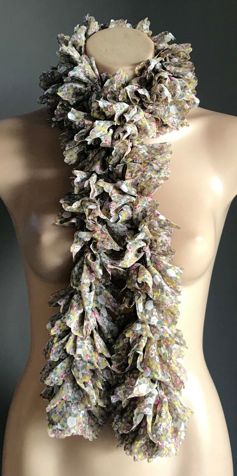 SCARF Floral Interwoven Frill Semi Sheer Fabric White Pink Green Yellow NEW