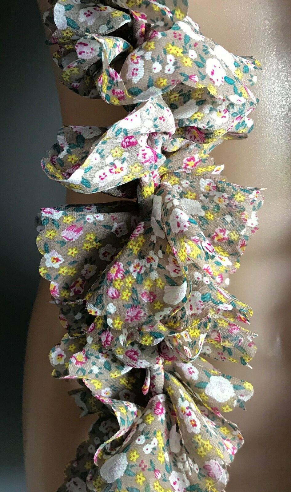 SCARF Floral Interwoven Frill Semi Sheer Fabric White Pink Green Yellow NEW