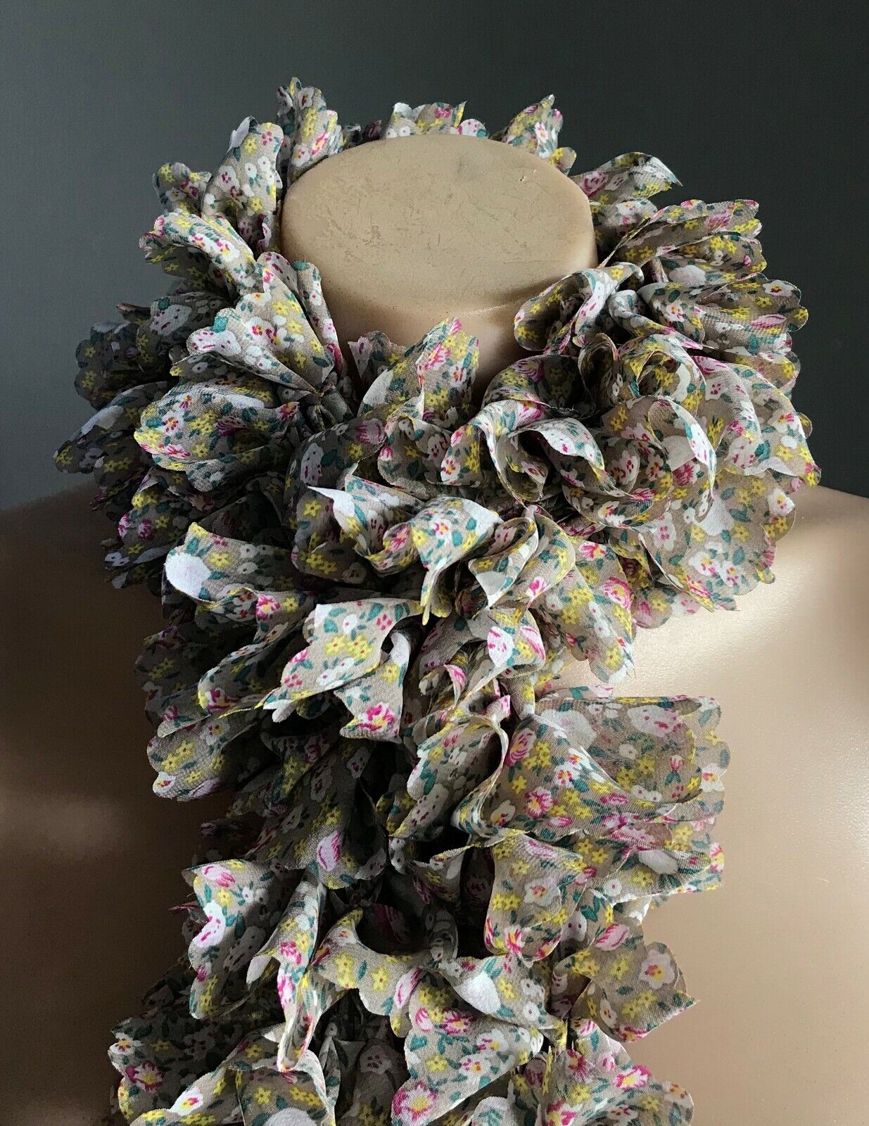 SCARF Floral Interwoven Frill Semi Sheer Fabric White Pink Green Yellow NEW