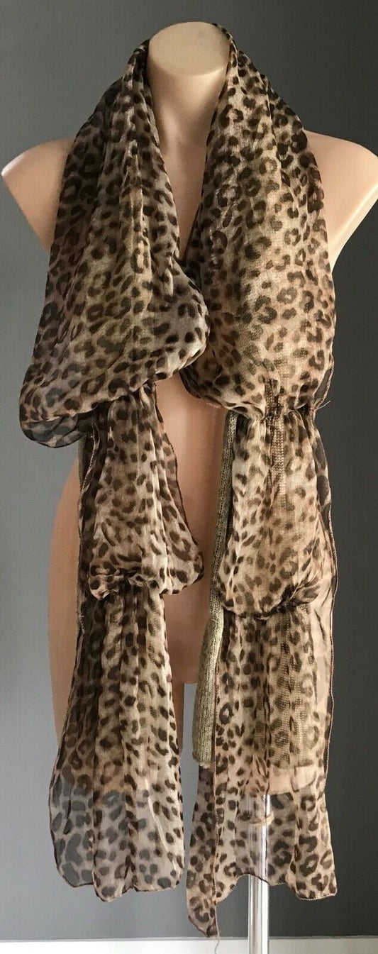 SCARF Double Layer Sheer Animal Print & Knit Rectangle 209 L x 33.5cm W Ladies