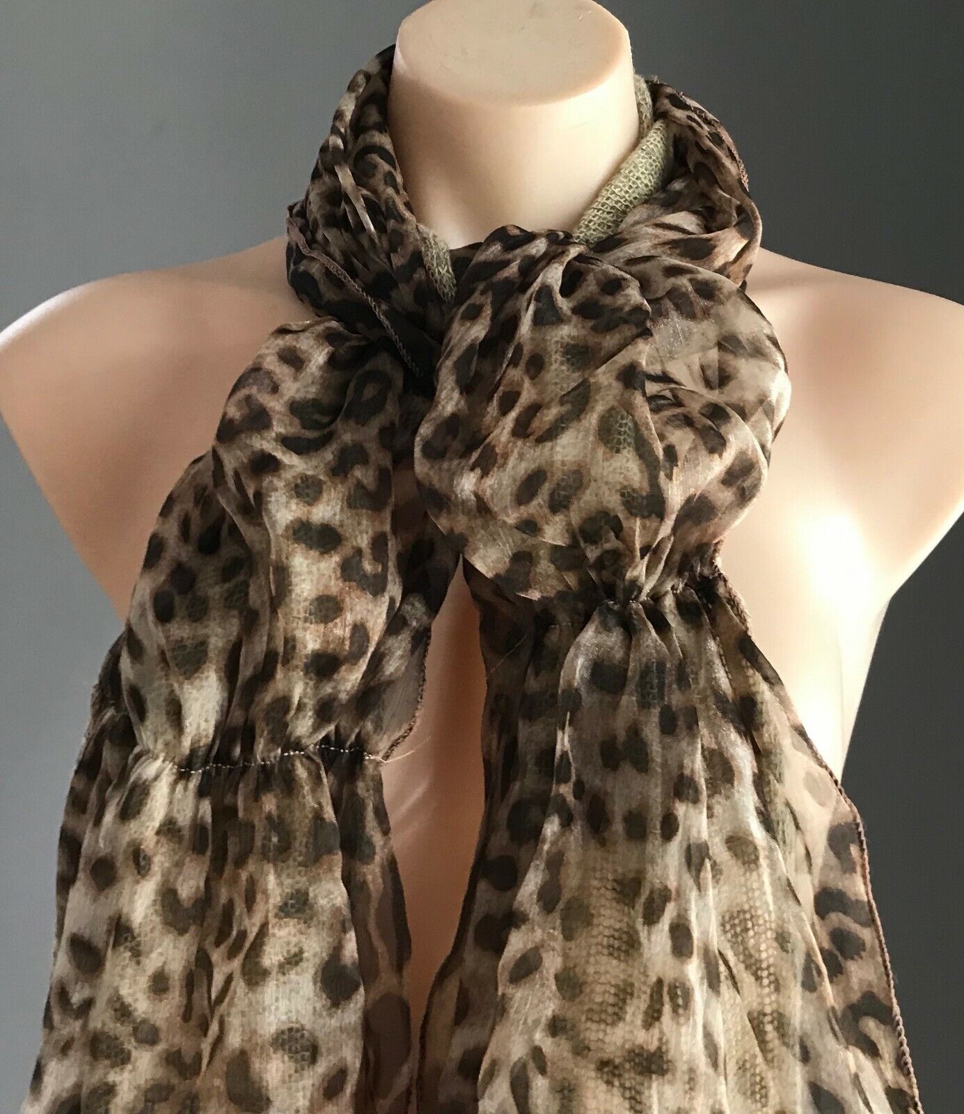 SCARF Double Layer Sheer Animal Print & Knit Rectangle 209 L x 33.5cm W Ladies