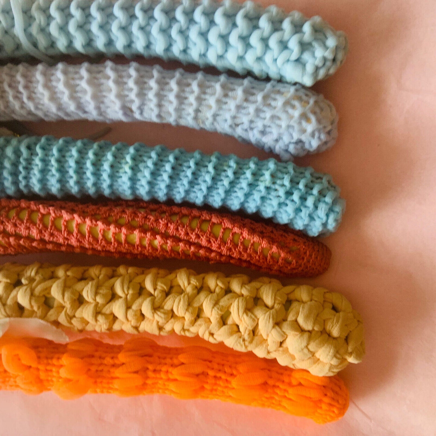 Vintage Covered Wooden Clothes Coat Hangers x 6 Bri Nylon Knitted  1950’s  #32