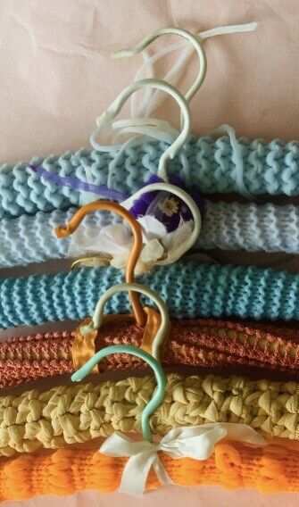 Vintage Covered Wooden Clothes Coat Hangers x 6 Bri Nylon Knitted  1950’s  #32