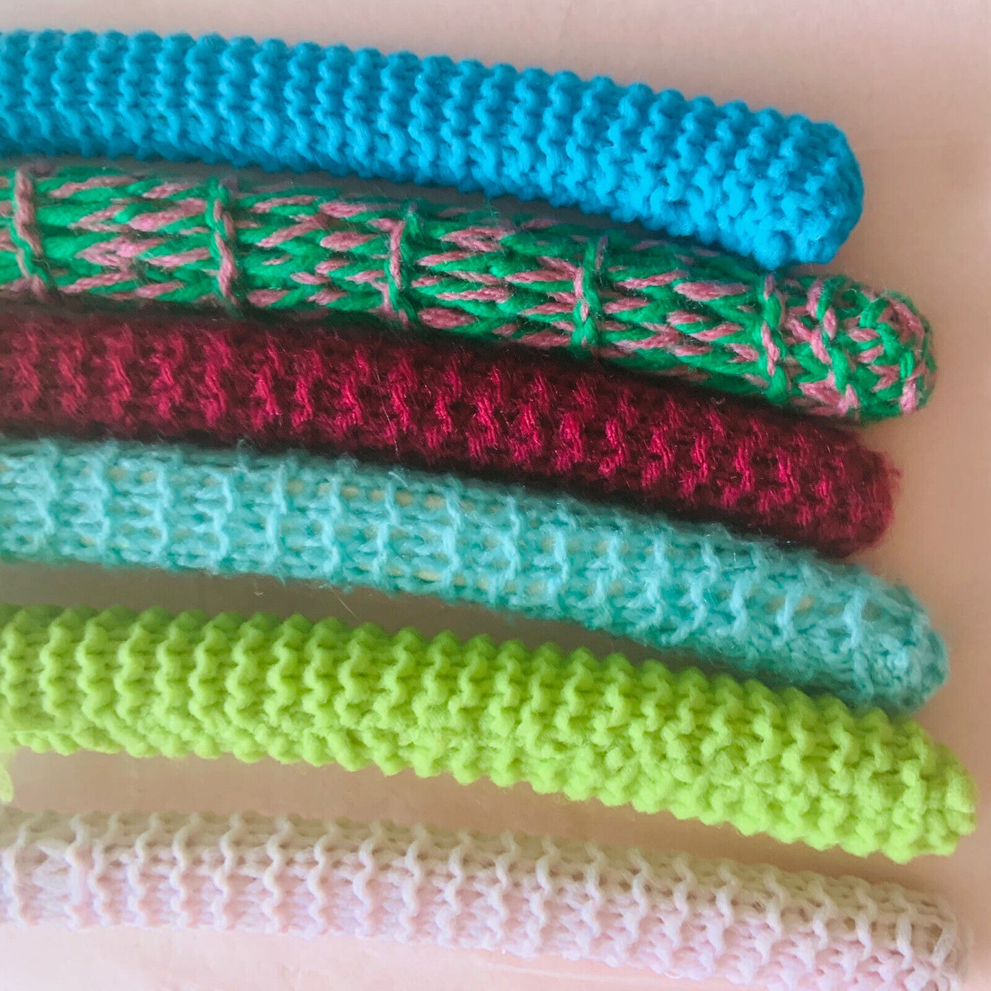 Vintage Covered Wooden Clothes Coat Hangers x6 Wool Yarn Knitted  1960's #33
