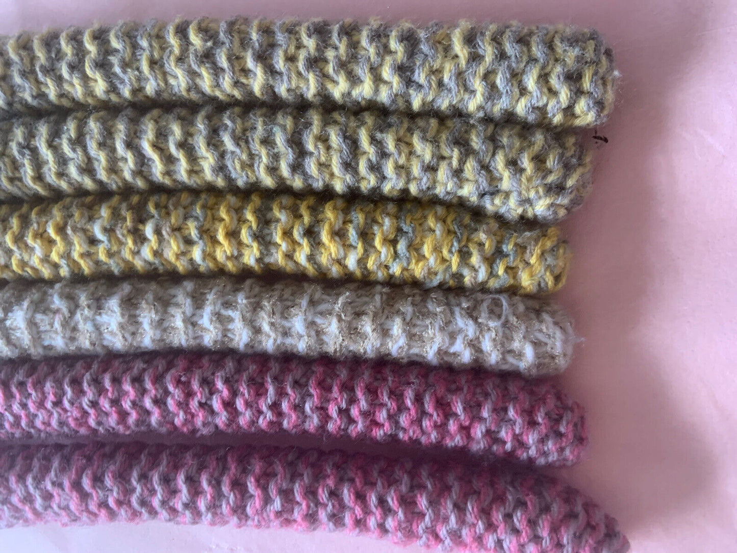 Vintage Covered Wooden Clothes Coat Hangers x 6 Wool Yarn Knitted  1960's #27