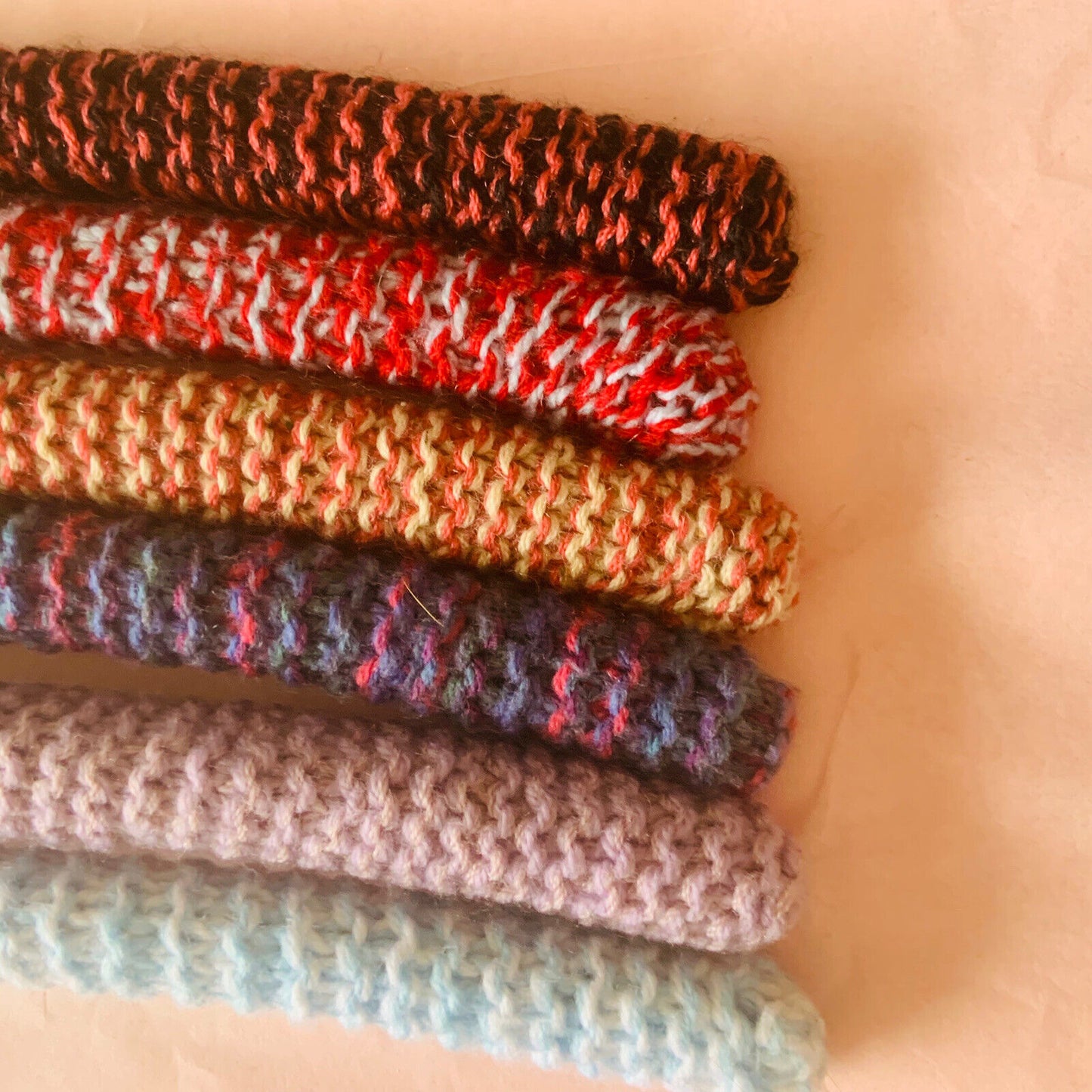 Vintage Covered Wooden Clothes Coat Hangers x 6 Wool Yarn Knitted 1960's #29