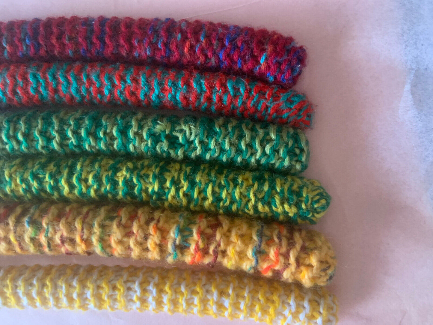 Vintage Covered Wooden Clothes Coat Hangers x 6 Wool Yarn Knitted 1960's #23