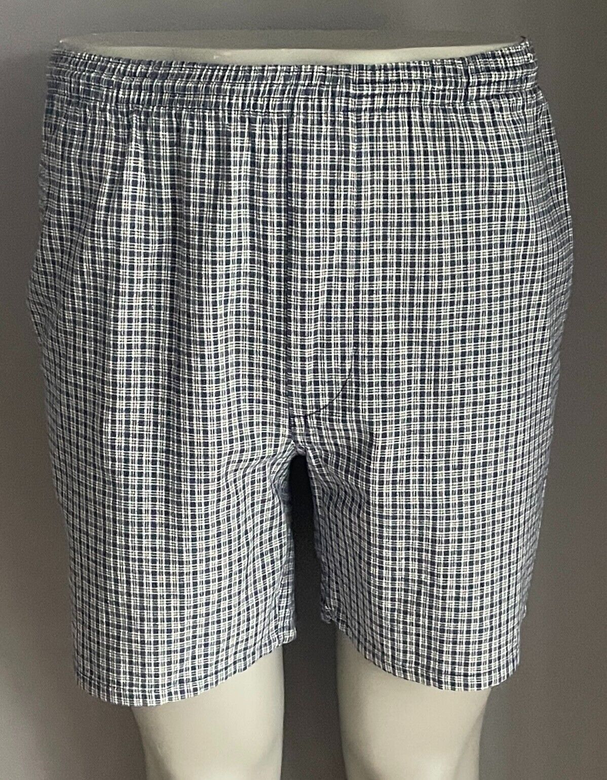 2 Pairs Mens Shorts Size L Elastic Waist Grey Black & Blue Yellow White Check