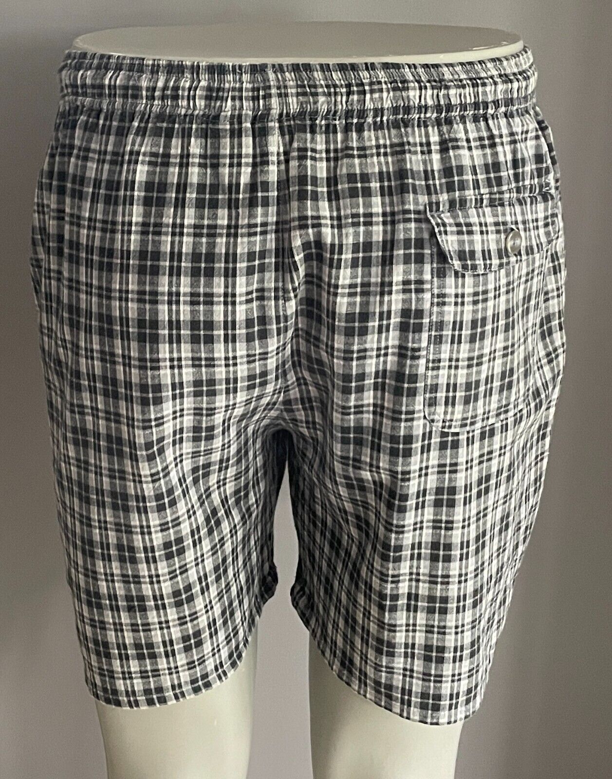2 Pairs Mens Shorts Size L Elastic Waist Grey Black & Blue Yellow White Check